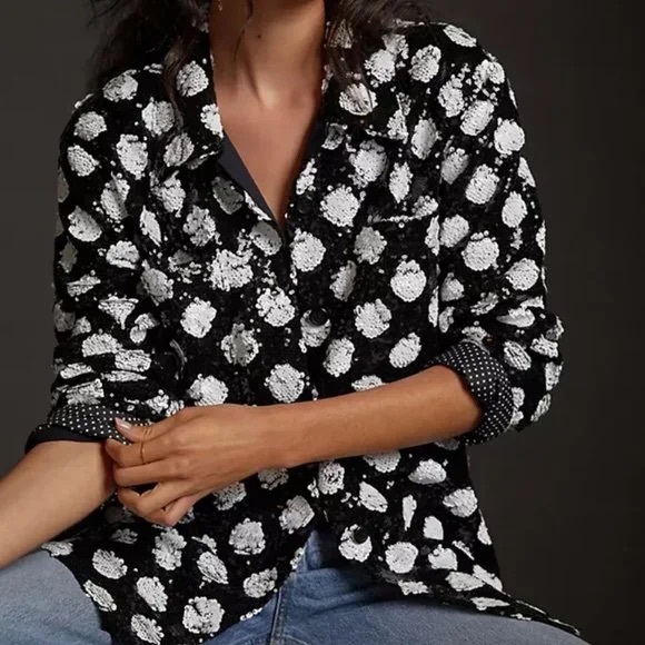 Anthropologie Maeve Sequined Shirt Jacket - Picture 1 of 6